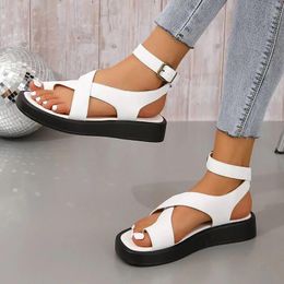 Sandals Woman Summer 2023 Thick Bottom Buckle Open Toe Solid Colour Roman Beach Ladies Outdoor Female Shoes Sandalias