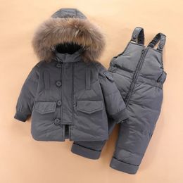 2023 Infant Boys Winter Clothes Set Elastic Waist Warm Thick Romper Suit Fur Collar Button Loose Children Snowsuit 231226