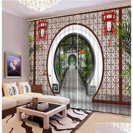 Curtain Chinese Style 3D Curtains Landscape Window Decoration In The Living Room White Drop Delivery Home Garden Textiles Treatments Dhtba