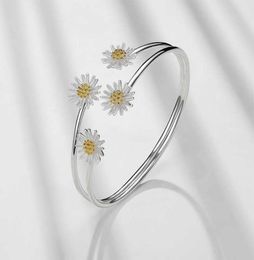 925 Sterling Silver Adjustable Daisy Flower Charm Bracelet bangle for Women Elegant Wedding Jewellery Sl0425386759