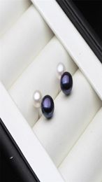 Real 925 Sterling Silver Earrings With Pearl,Fashion Cute Small White Black Freter Natural Pearl Earring Girl Gift 2203099384807