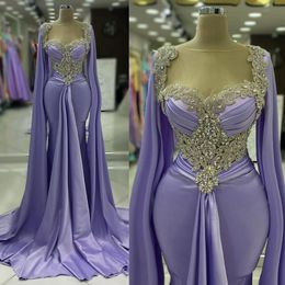 Lavanda elegante e elegante pescoço de sereia e elástica Cristais de cetim vestidos de baile para o OCNS Promdress Promdress Segunda Recepção Engagem