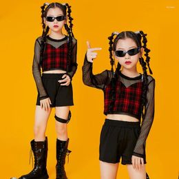 Stage Wear 2023 Jazz Dance Costumes For Kids Mesh Tops Kpop Clothing Girls Group Ballroom Hip Hop Performance DQS10782