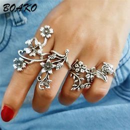 With Side Stones BOAKO 4Pcs/Set Midi Finger Ring Set For Women Vintage Boho Knuckle Jewellery Geometric Flower Bague Femme Punk Party Rings