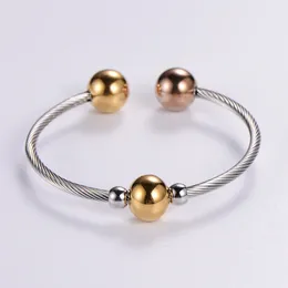 Bangle Adjustable Size Factory Prices Large Beads Cuff Bracelets For Women Men Gold Colour Stainless Steel Wire Jewellery Pulseras