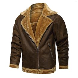 Men's Jackets Winter Plush Thick Warm Leather Men High Quality Durable Masculinity Lapel Pu Fur Integrated Jacket Fleece Coat Outwear