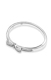 Sparkling Bow Bangle Bracelet with Original Box for Real 925 Sterling Silver Wedding designer Jewellery For Women Girls CZ diamond Bracelets5507050