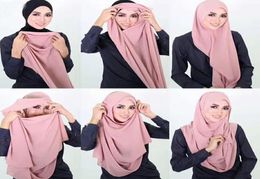 Scarves Women Jersey Double Loop Instant Hijab Femme Musulman Headwrap Islamic Headscarf Cotton Modal Shawl 1pcs 85 180cmScarves4539684
