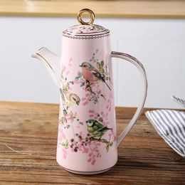 Ceramic Teapot Porcelain Coffee Water Pot Kitchen Butter Bottle Flower Bird Finished Wedding Gifts Party Presents 400/650ML 231225