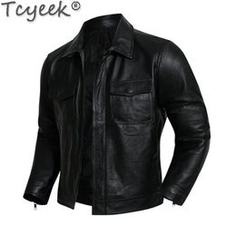 Top Short Layer Cowhide Jackets Man Fall Slim Genuine Leather Motorcycle Jacket Men Clothing S-6XL Trendy Special Offer 231226