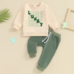 Clothing Sets St Patrick S Day Outfit Infant Irish Baby Boy Four Leaf Clover Print Long Sleeve Sweatshirts Drawstring Pants Set Fall Winter