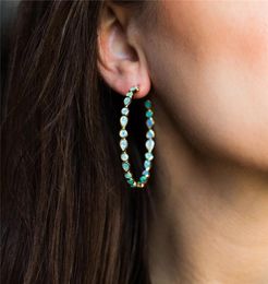 Bohemia Gold Colour Large Circle C Shaped Hoop Earrings Fashion Green Blue Opal Teardrop Stone Earrings for Women5100745