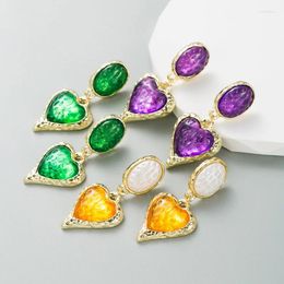 Dangle Earrings Luxury Purple Heart Drop Earring Women Vintage Ethnic Fashion Cute Creative Green Resin Jewellery Wholesale