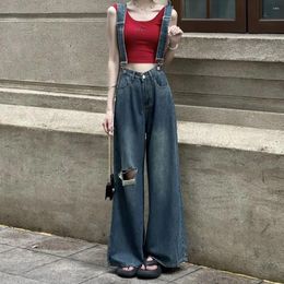 Women's Pants Summer Distressed Jeans With Loose Wide Legs High Waist Straight Leg Design And Sense Of Niche Women Shoulder Straps