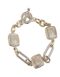 Real Gold Plated Two Tone 3 Square Cable Link Chain Toggle Bracelet TB0257641282