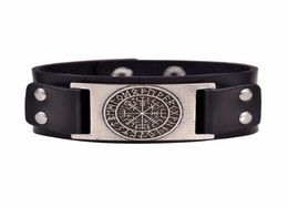 Drop Viking Vegvisir Compass Pendants Bangle Norse Runes Men Jewellery Odin Symbol Leather Bracelet9452169
