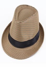 Unisex Wool Houndstooth Felt Fedora Hat With Bands Classic Plaid Jazz Top Caps Panama Bowler Brim Caps For Gentleman7593332