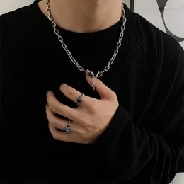 Pendant Necklaces Hip Hop Titanium Steel Black Gem Multi Layered Colorless Necklace Couple Unisex Premium Sweater Chain