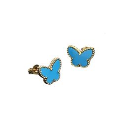 Vans Cleef Designer Earrings Women Original Quality Charm Four Leaf Grass Jewellery Female White Butterfly Earrings Blue Earrings