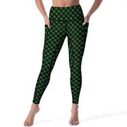 Active Pants Irish St Patricks Day Leggings Pockets Shamrock Print Custom Yoga Push Up Gym Legging Retro Stretch Sports Tights