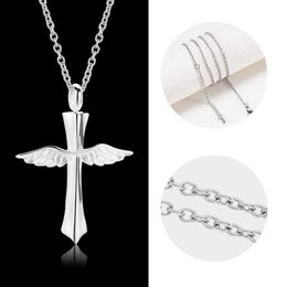 New angle wings cross cremation memorial ashes urn keepsake stainless steel pendant necklace Jewellery for men or women269u
