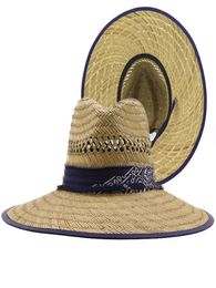 Natural Straw Hat Fashion 2021 Wide Brim Summer Beach Visor Protection Sun Hats Panama Lifeguard Hat2315433