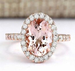 Cluster Rings Trendy Large Oval Champagne Morganite Zircon Ring Women Wedding Party Jewellery Sz 6107625584