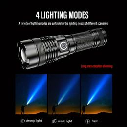 1pc High-power 30W LED Flashlight, Stepless Dimming Outdoor Torch, Waterproof Zoom Camping Fishing Lantern