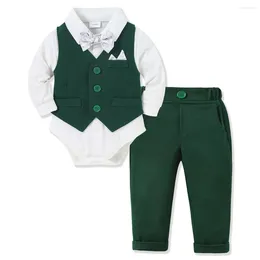 Clothing Sets 1st Birthday Costume For Infant Baby 3 6 9 12 18 24Months Boy Gentleman Solid Long Sleeve Suit Vest Romper Pants Autumn