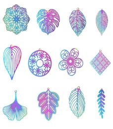 Fashion JewelryCharms 10pcs Stainless Steel Hollow Leaf Filigree Stamping Pendants Leaves Petal Charms AB Colours Flower Filigree J4219152