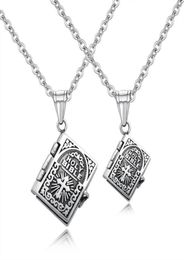 Pendant Necklaces Vintage Punk Holy Bible Necklace For Men Women Can Open Silver Colour 316L Titanium Steel Prayer Jewelry5524529
