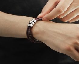 Custom Family Names Beads Leather Bracelet Men Multilayer Stainless Steel Personalised Wrap Bracelets for Women14236069