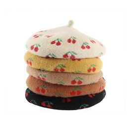 Winter Soft Baret Women Cute Cherry Fruit Print Faux Wool Beret Retro Outdoor Newsboy Hat Warm French Painter Hats Gorras9266439