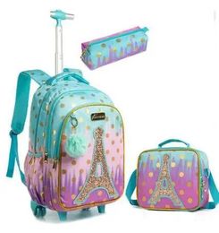 Bags Brand 2021 New School Trolley Bags School Bags with Trolley Wheels for Girls Tower Style School Wheeled Backpack Wheeled Bags