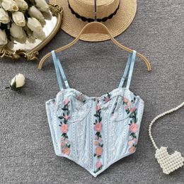 Women's Tanks Women Chic Lace Embroidery Print Camis Tank Top Slim Basic Sexy French Fashion Sleeveless Strapless Tops Autumn