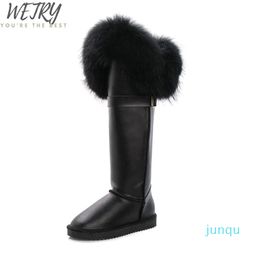 Boots Winter Natural Black Fur Snow Cow Genuine Leather Knee High Long Waterproof Raccoon Women