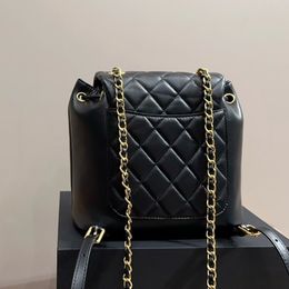 Classic Women Flap Backpack With Gold Hardware Emblem Diamond Lattice Quilted Cowhide Leather Coin Purse Handbag Suitcase Trend Pochette Evening Clutch 22CM