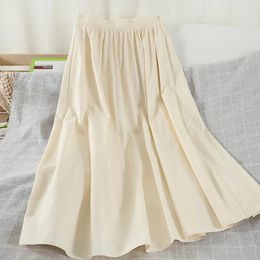 Skirts Casual Simple Loose White Long Maxi Skirt Women 2023 Solid Sweet Light Elastic Waist Vintage Elegant Office OL Lady Party