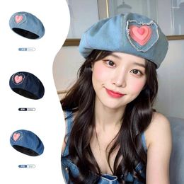 Berets Sweet Heart Dopamine Style Pink Love Beret Hat Spring Summer Art Painter Hats Women Octagon Cowboy Skullies Versatile