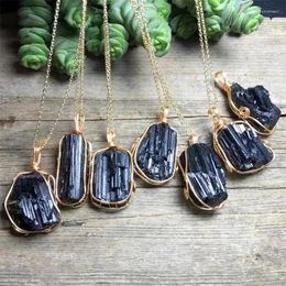 Beaded Strand Natural Black Tourmaline Wire Wrapping Pendant Healing Necklace Fashion Classic Women Jewelry Accessories Exquisite Gift 1p