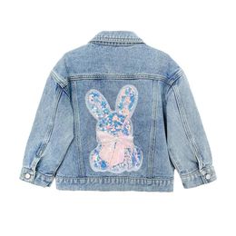 Moda lantejoulas retalhos adorável bebê meninas denim jaquetas primavera criança casaco outono crianças outerwear crianças roupas 1-13 anos 231225