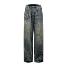 Hohe Version b Paris Handbemalte Graffiti gewaschene und abgenutzte Jeans Trendy Casual Loose Herren- und Damenhosen Ins