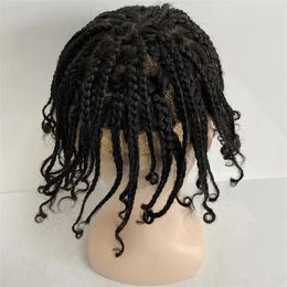 Wigs Indian Virgin Human Hair Systems #1b Natural Black Box Braids Toupee 8x10 Mono Lace Unit for Blackman