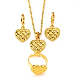 24k Gold Filled Water waves Chain Necklace Earring Pendant Ring Set Dubai love heart Soft outfit Design Jewellery Sets charms240H
