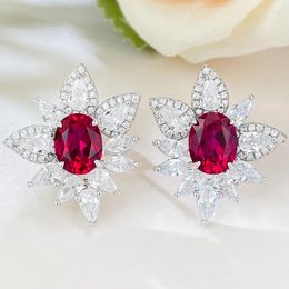 Stud Earrings 2023 S925 Silver Pigeon Blood Red Oval Earstuds Light Luxury Versatile