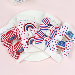 20 PairsLot 4th of July Ribbon Bow Hair Clips 295" Patriotic Alligator For Kids Girls Acces 231225