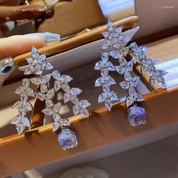 Dangle Earrings Stud Drop Fine Jewellery Women 925 Silver Needle Full Of Shine Zircon Stone Wedding Party Fashion Accessories