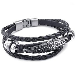 Charm Bracelets Retro Metal Buckle Bracelet Jewellery Wing Angel Braid Cuff Leather Alloy Fancy For Man And Woman Hand Chain Colour B341K