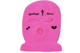 Berets Fashion Embroidery Full Face Mask Hat 3 Hole Designer Balaclava Crochet Ski Cap Knitted Asap Rocky For Winter Warmth Beanie2968158