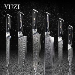 YUZI EAMASCUS Kitchen Knives set 6PCS Chef LNIFE Professional Japan Sankotu Cleaver Tool Bone Utility Paring Tools244g